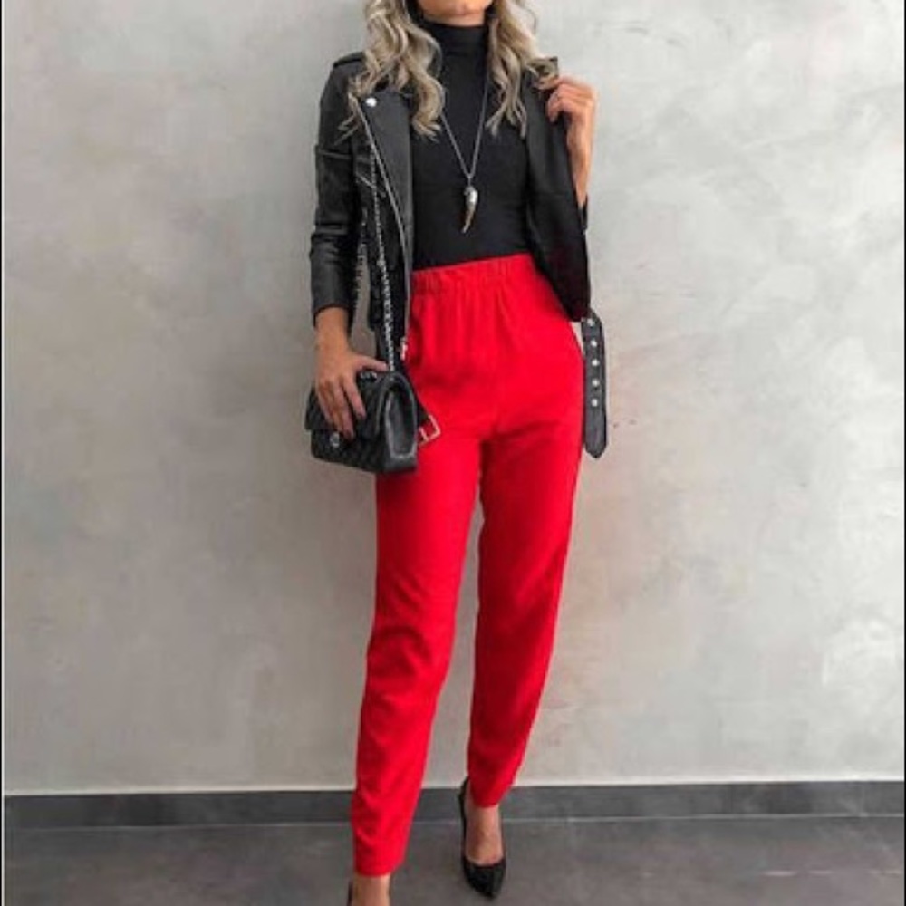 Banana Rebulic Red Straight Elastic Waist Pants